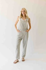 The Luma Striped Barrel Leg Overall in Denim