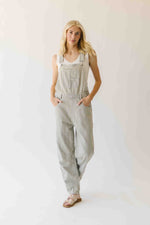 The Luma Striped Barrel Leg Overall in Denim