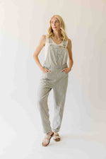 The Luma Striped Barrel Leg Overall in Denim