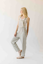 The Luma Striped Barrel Leg Overall in Denim