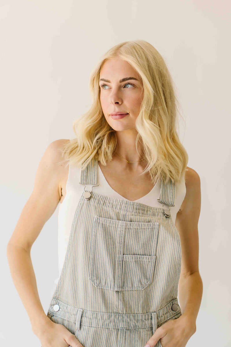 The Luma Striped Barrel Leg Overall in Denim