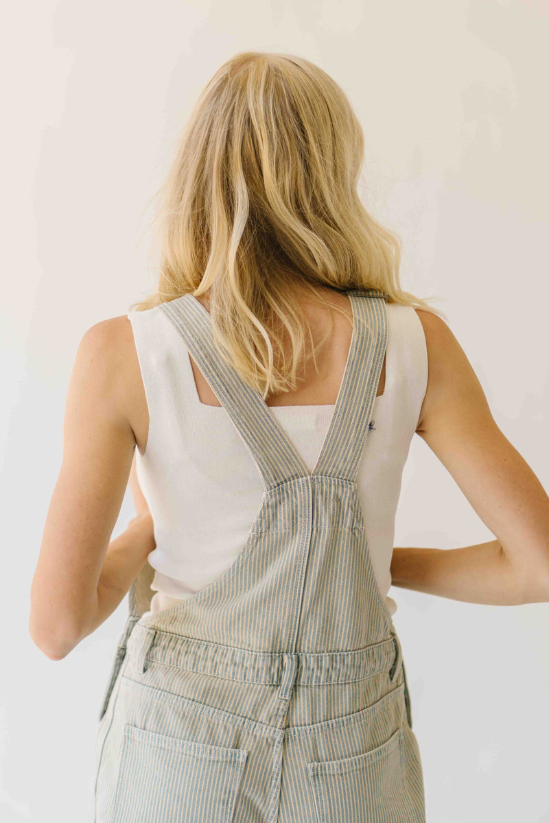 The Luma Striped Barrel Leg Overall in Denim