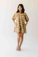 The Maloney Plaid Tie Romper in Camel
