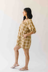 The Maloney Plaid Tie Romper in Camel
