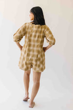 The Maloney Plaid Tie Romper in Camel