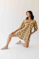 The Maloney Plaid Tie Romper in Camel