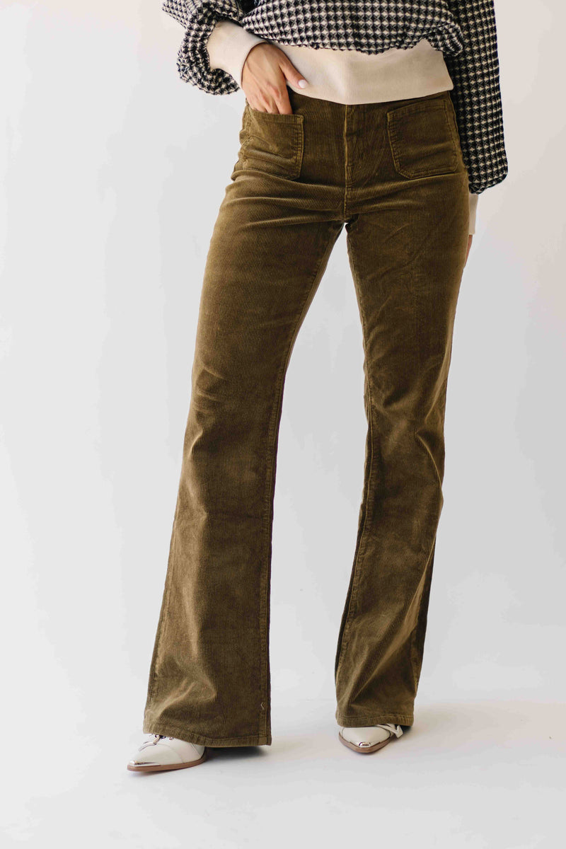 The Isabella High Rise Relaxed Flare Jean in Olive