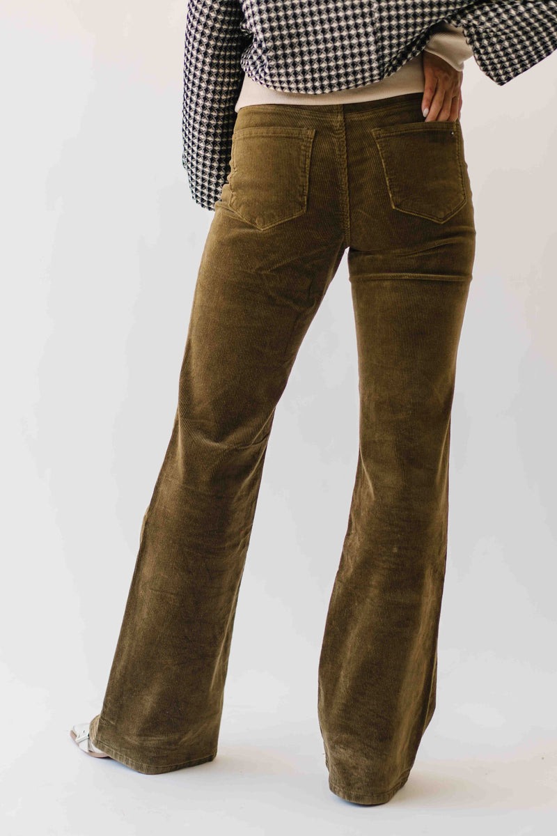 The Isabella High Rise Relaxed Flare Jean in Olive