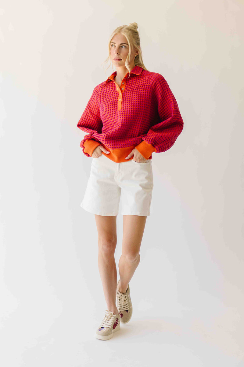 The Senora Textured Long Sleeve Blouse in Red