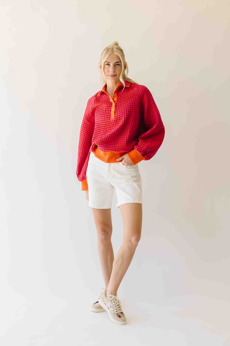 The Senora Textured Long Sleeve Blouse in Red