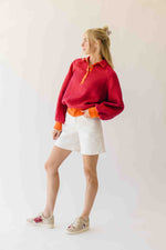The Senora Textured Long Sleeve Blouse in Red