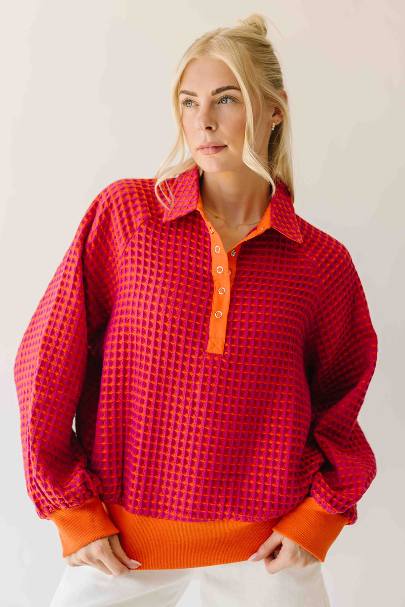 The Senora Textured Long Sleeve Blouse in Red