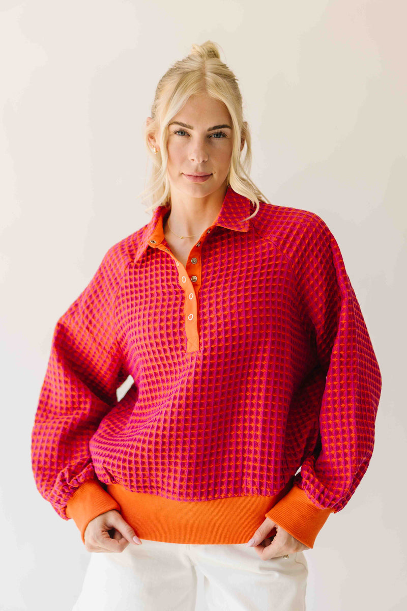 The Senora Textured Long Sleeve Blouse in Red