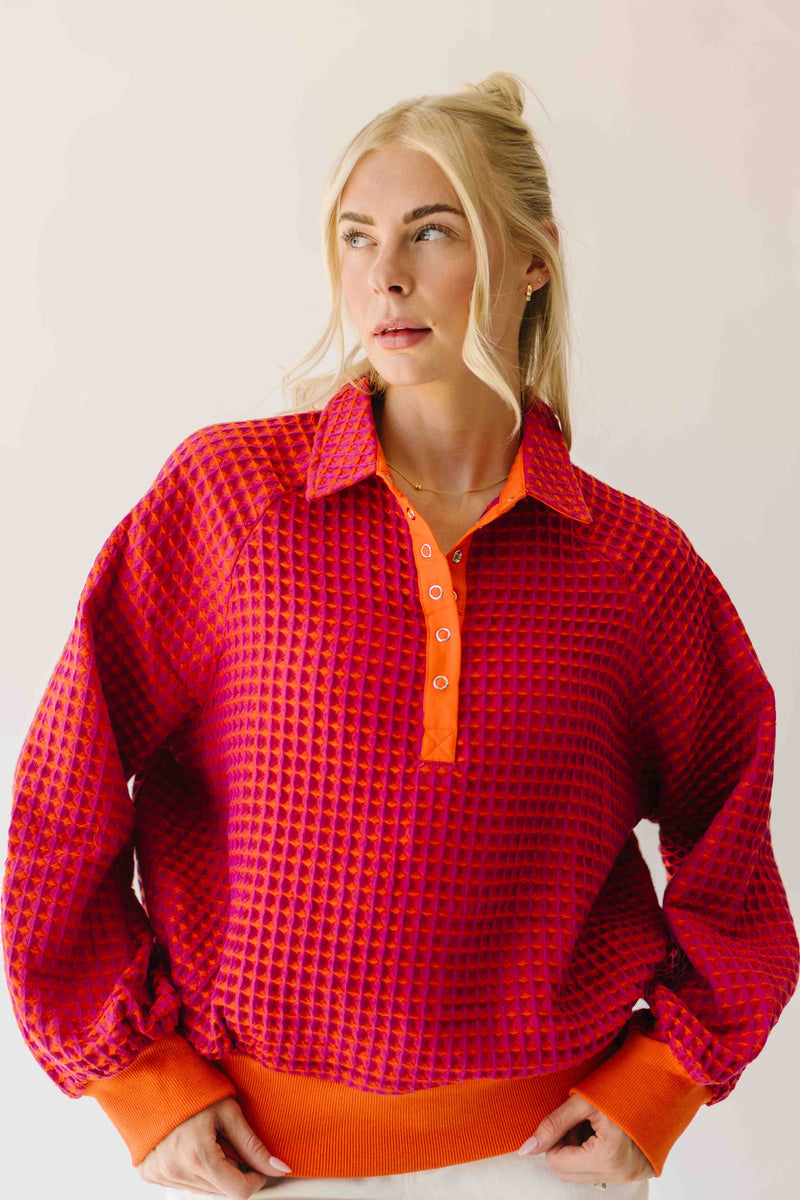 The Senora Textured Long Sleeve Blouse in Red