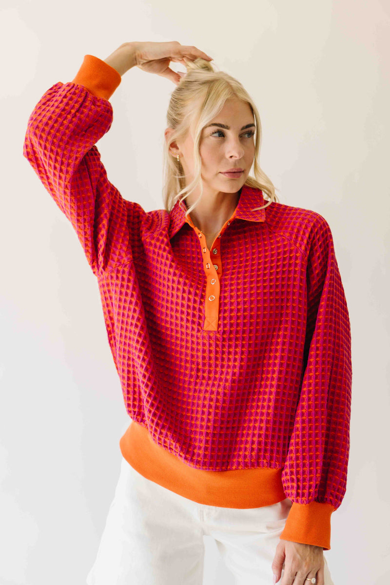 The Senora Textured Long Sleeve Blouse in Red