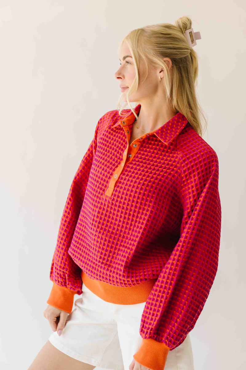 The Senora Textured Long Sleeve Blouse in Red