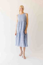 The Joslyn Eyelet Tiered Midi Dress in Slate Blue