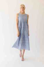 The Joslyn Eyelet Tiered Midi Dress in Slate Blue