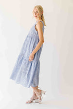The Joslyn Eyelet Tiered Midi Dress in Slate Blue