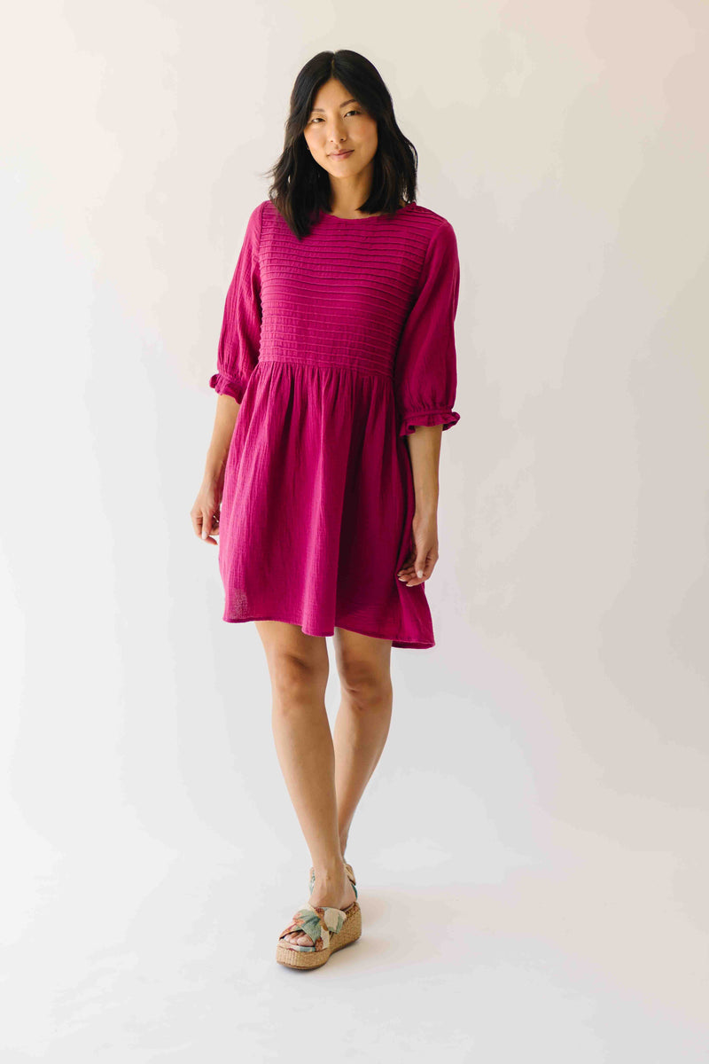 The Darwin Peasant Sleeve Dress in Magenta