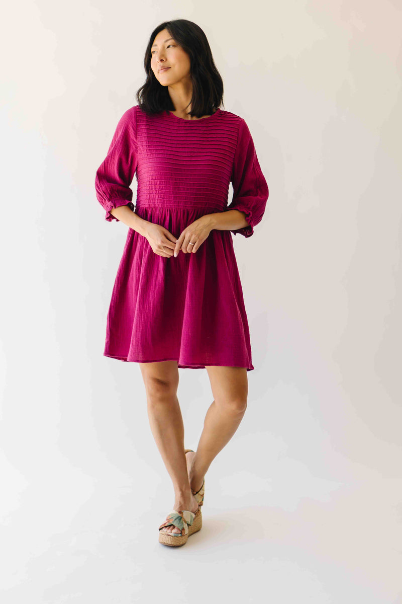 The Darwin Peasant Sleeve Dress in Magenta