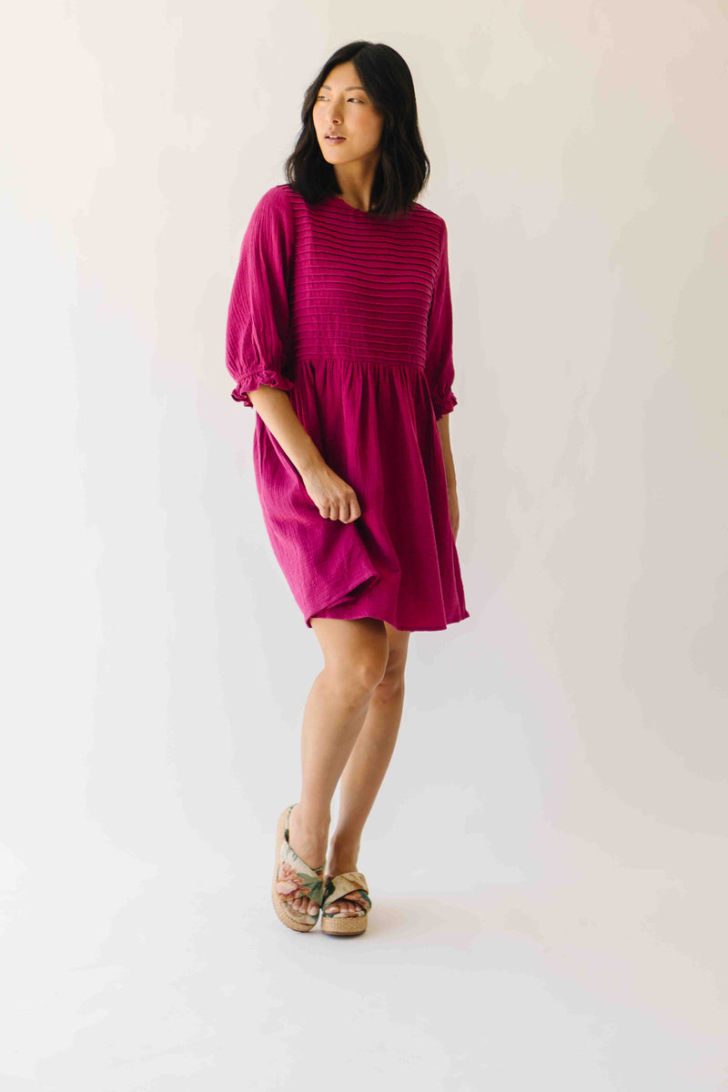 The Darwin Peasant Sleeve Dress in Magenta