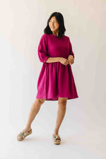 The Darwin Peasant Sleeve Dress in Magenta