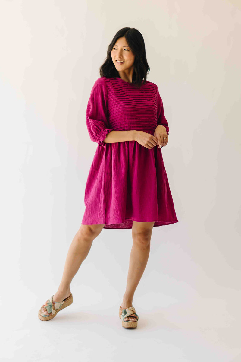 The Darwin Peasant Sleeve Dress in Magenta