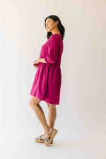 The Darwin Peasant Sleeve Dress in Magenta