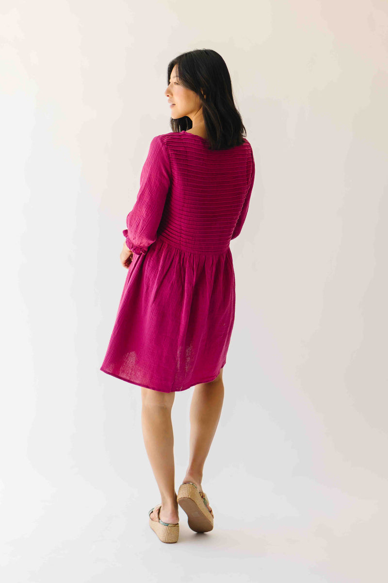 The Darwin Peasant Sleeve Dress in Magenta