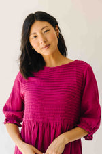 The Darwin Peasant Sleeve Dress in Magenta