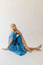 The Nellah Tiered Button-Up Midi Dress in Blue Stripe