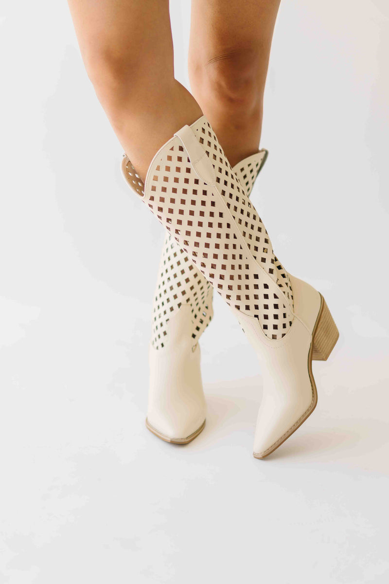 The Renwick Cut-Out Western Boot in Off White