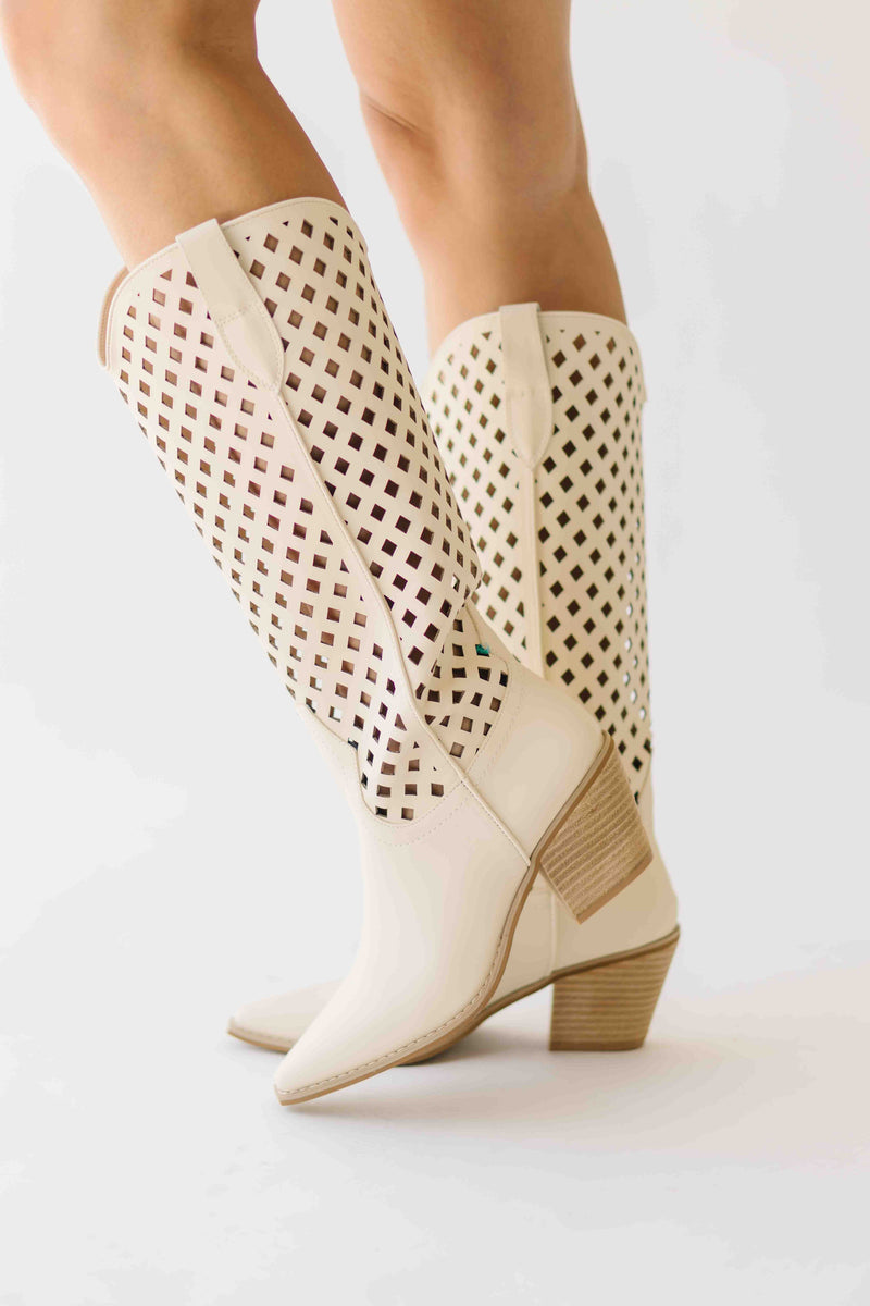 The Renwick Cut-Out Western Boot in Off White