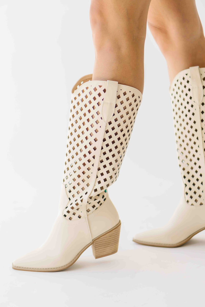 The Renwick Cut-Out Western Boot in Off White