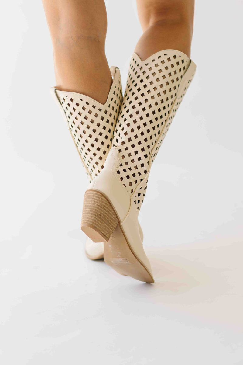 The Renwick Cut-Out Western Boot in Off White