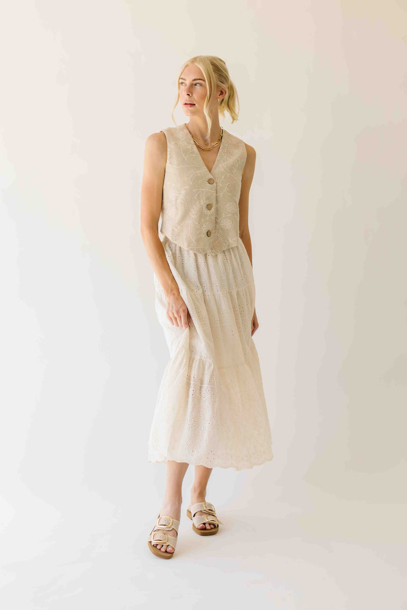 The Melody Tiered Midi Skirt in Beige