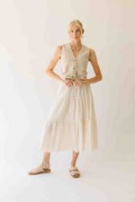 The Melody Tiered Midi Skirt in Beige