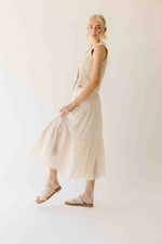 The Melody Tiered Midi Skirt in Beige