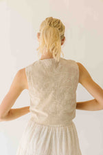 The Vanita Embroidered Linen Vest in Oatmeal