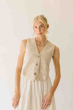 The Vanita Embroidered Linen Vest in Oatmeal