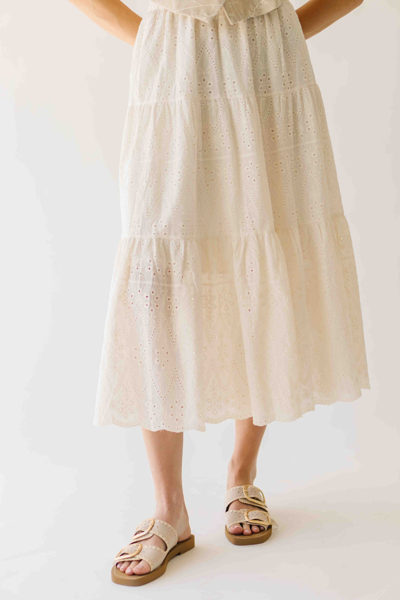 The Melody Tiered Midi Skirt in Beige