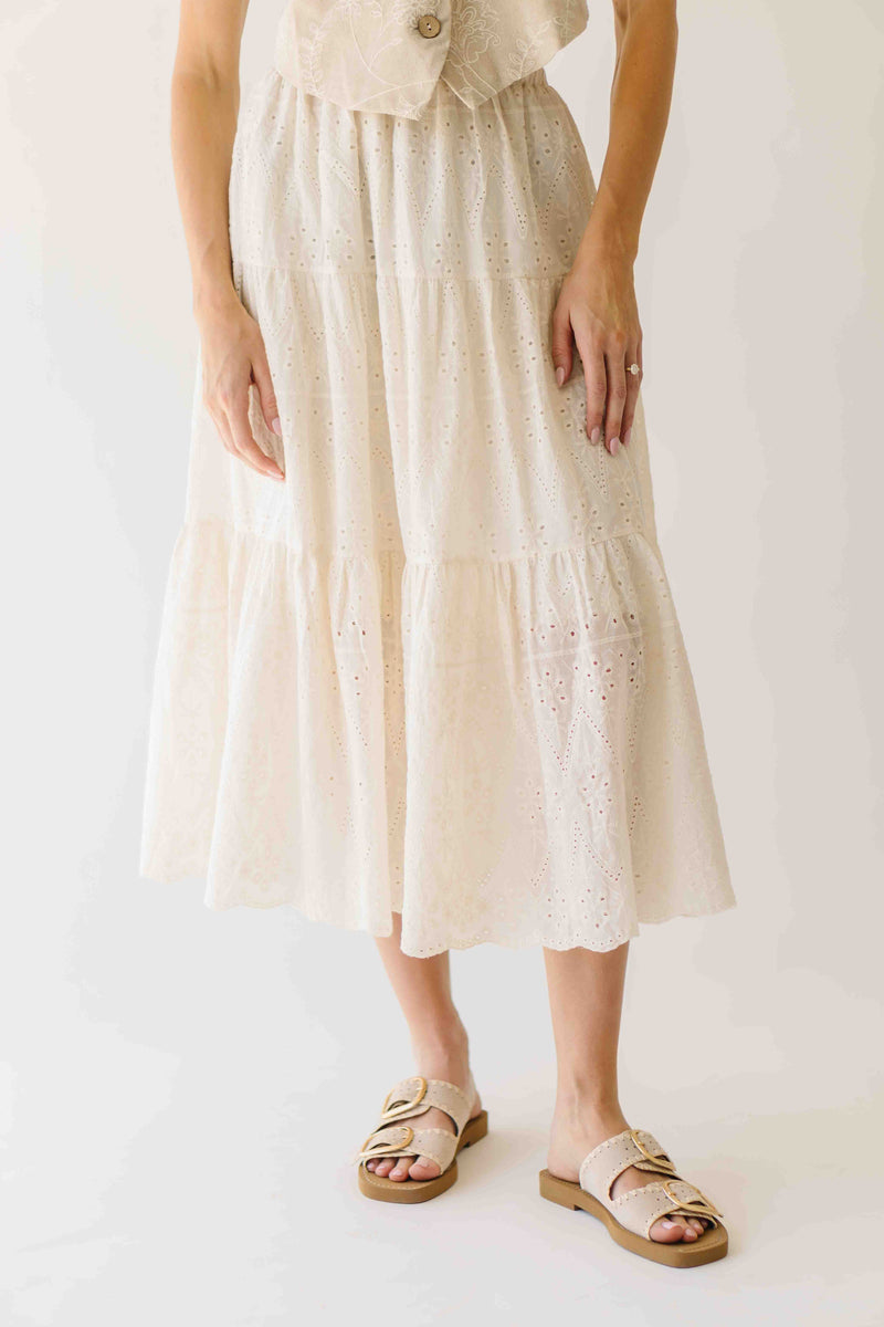 The Melody Tiered Midi Skirt in Beige