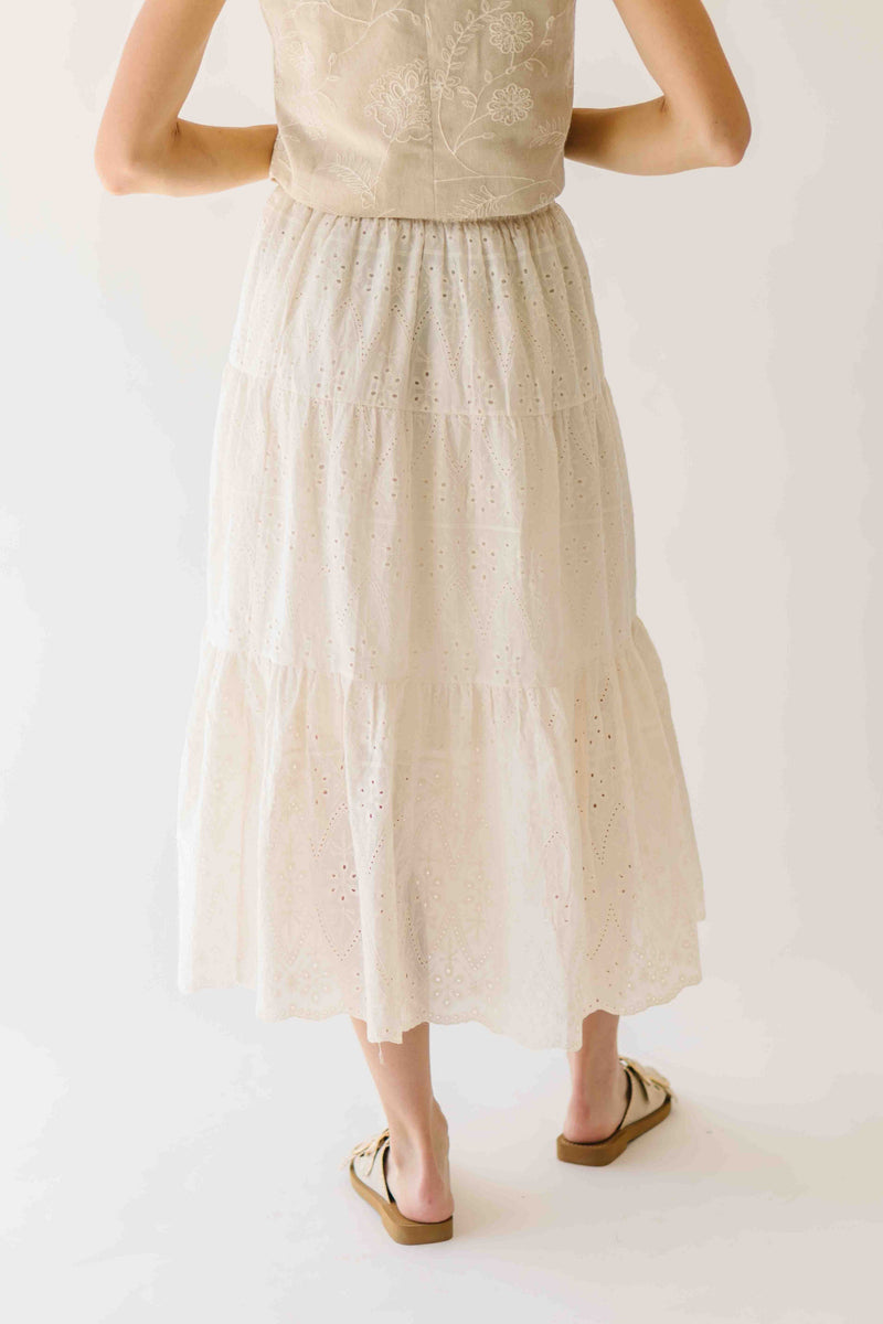 The Melody Tiered Midi Skirt in Beige