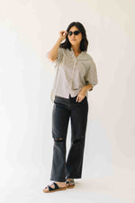 The Minerva V-Neck Button-Up Blouse in Black Stripe