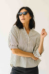 The Minerva V-Neck Button-Up Blouse in Black Stripe
