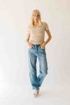 The Ravina Contrast Detail Ribbed Tee in Sand