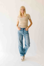 The Ravina Contrast Detail Ribbed Tee in Sand