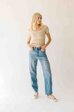 The Ravina Contrast Detail Ribbed Tee in Sand