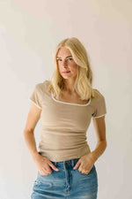 The Ravina Contrast Detail Ribbed Tee in Sand